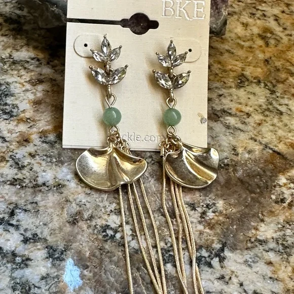 Buckle Gold and Green Dangle Earrings - Picture 6 of 12